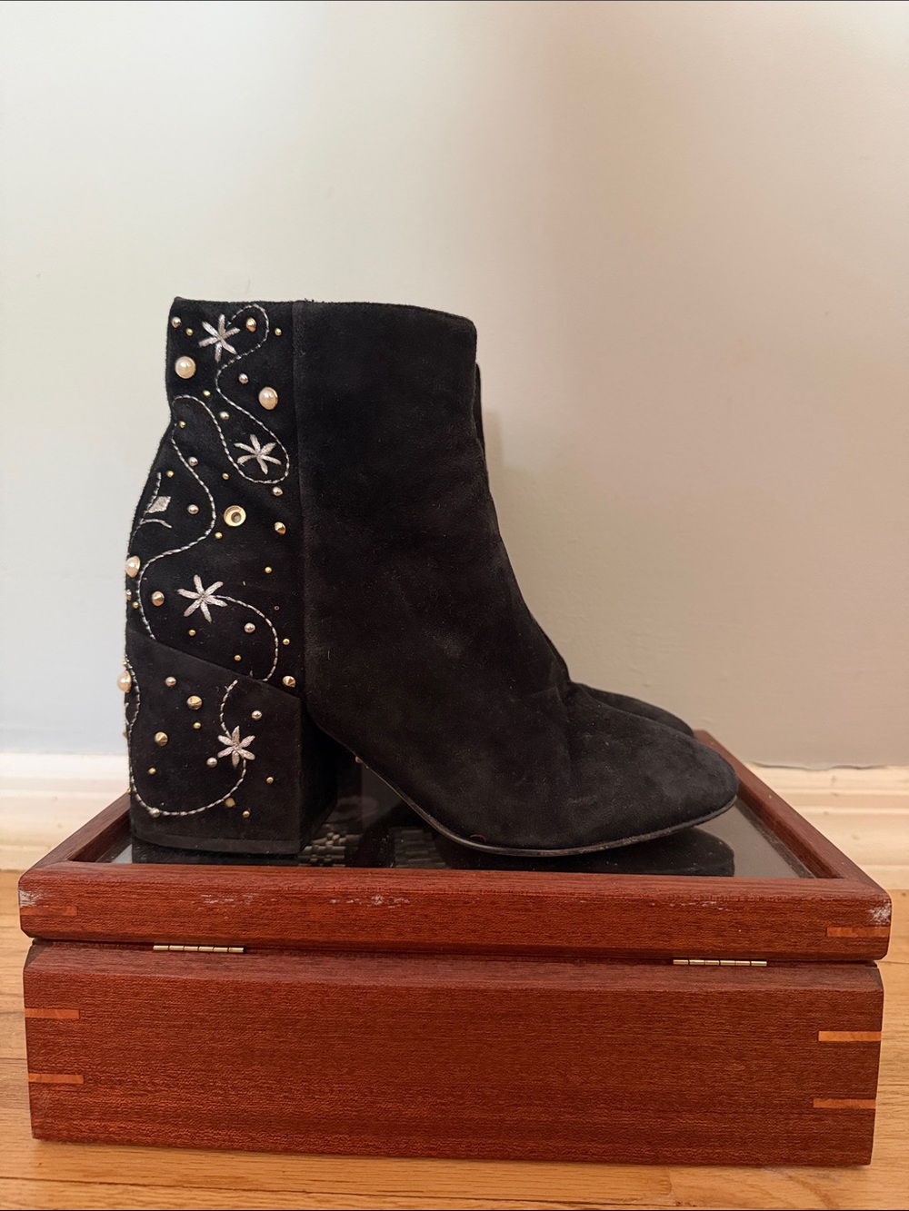 Sam Edelman Black Suede Embellished Ankle Boots